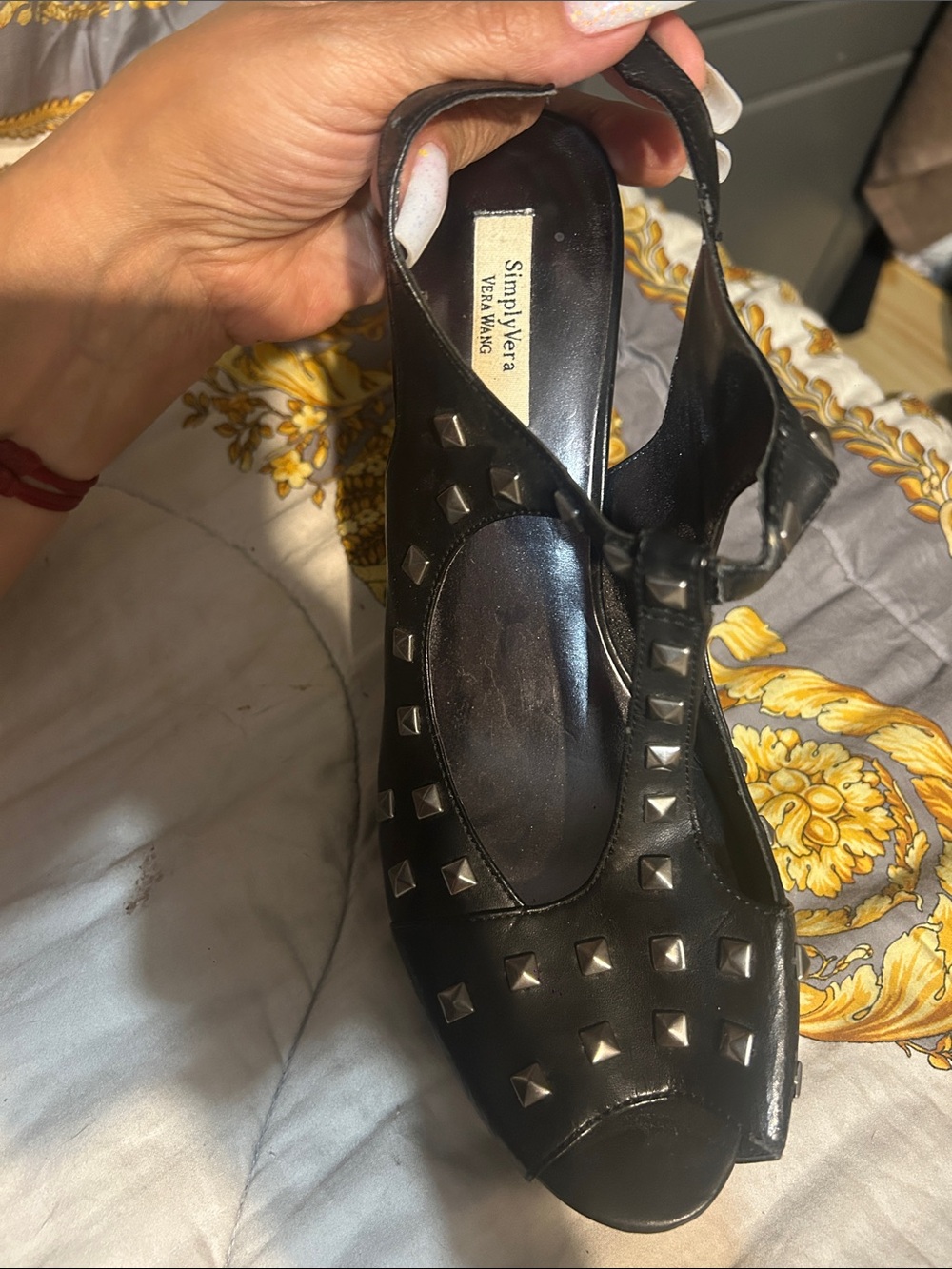 Simply Vera Vera Wang Black Studded Slingback Peep Toe Heels